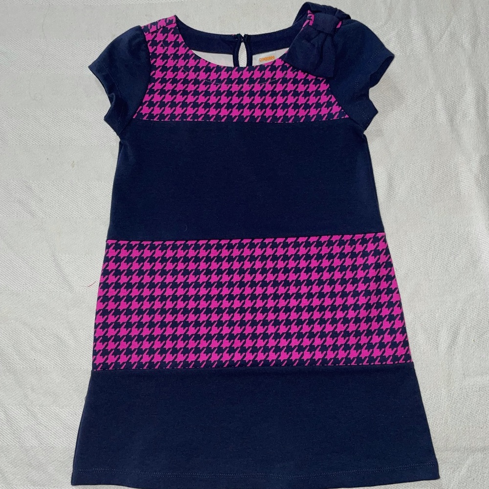 Gymboree Bundled & Bright Girls 5 Navy Blue Pink Houndstooth Ponte Bow Dress NWT